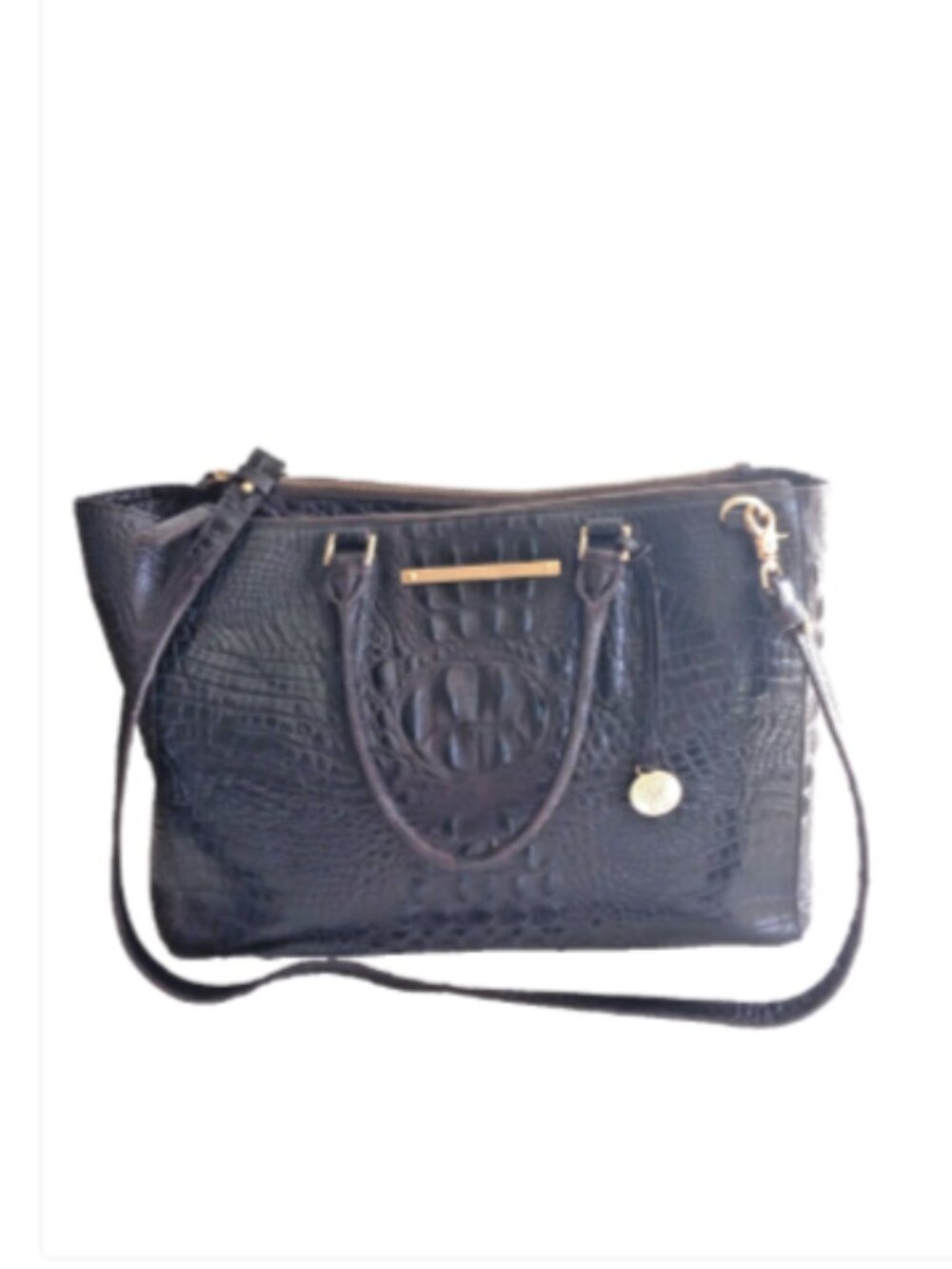 Brahmin Espresso Melbourne Croc Embossed Leather Satchel Shoulder Bag